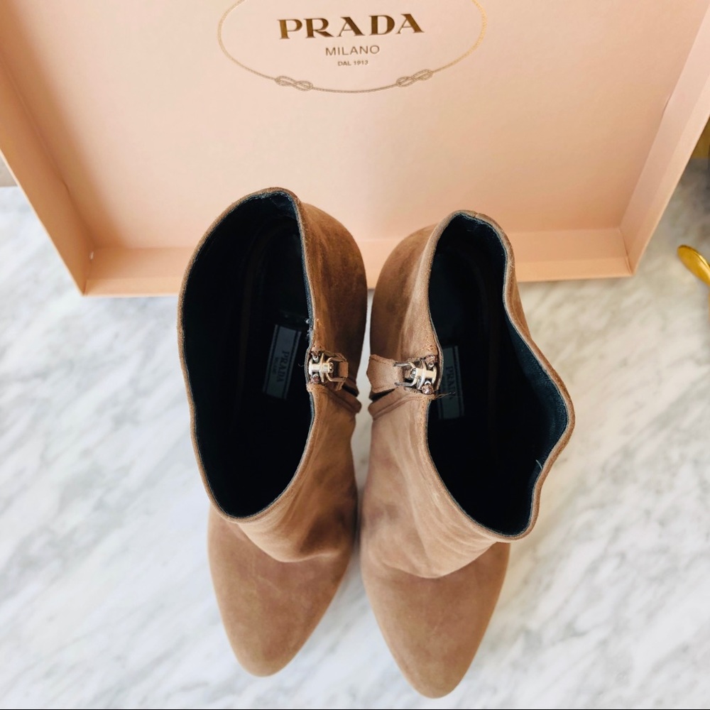 Tan/grey suede PRADA booties - Picture 7 of 8